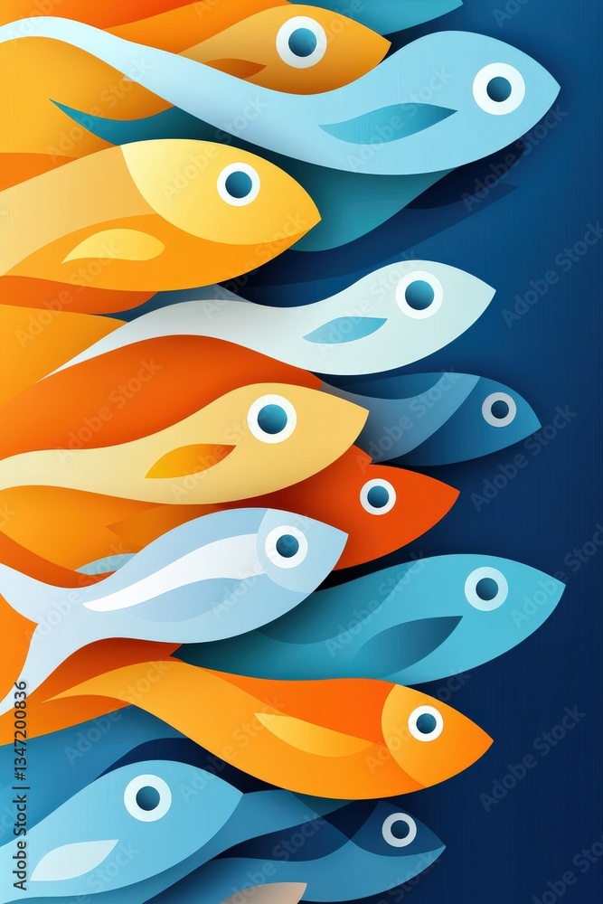 Poster abstract fish patterns flowing into crop-like shapes
