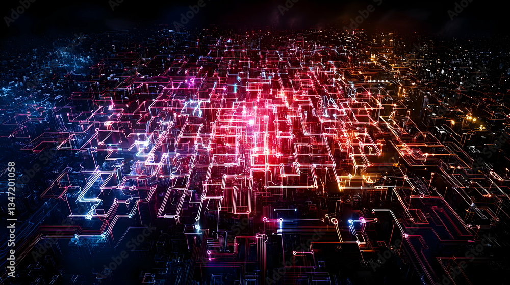 Aufkleber abstract digital network design with glowing lines
