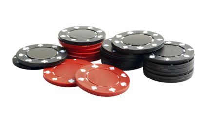 Poker chips are stacked isolated on transparent background, detailed photo, png