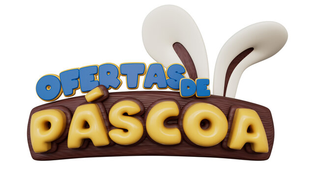 Ofertas de p&aacute;scoa logo 3d com chocolate e orelha de coelho, elemento 3d para composi&ccedil;&atilde;o sem fundo PNG