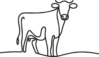Cow Continuous Line Art Drawing – Black Vector Illustration