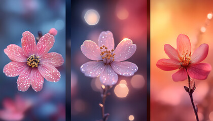 Dreamy Blossoms with Soft Pink Hues and Glistening Droplets