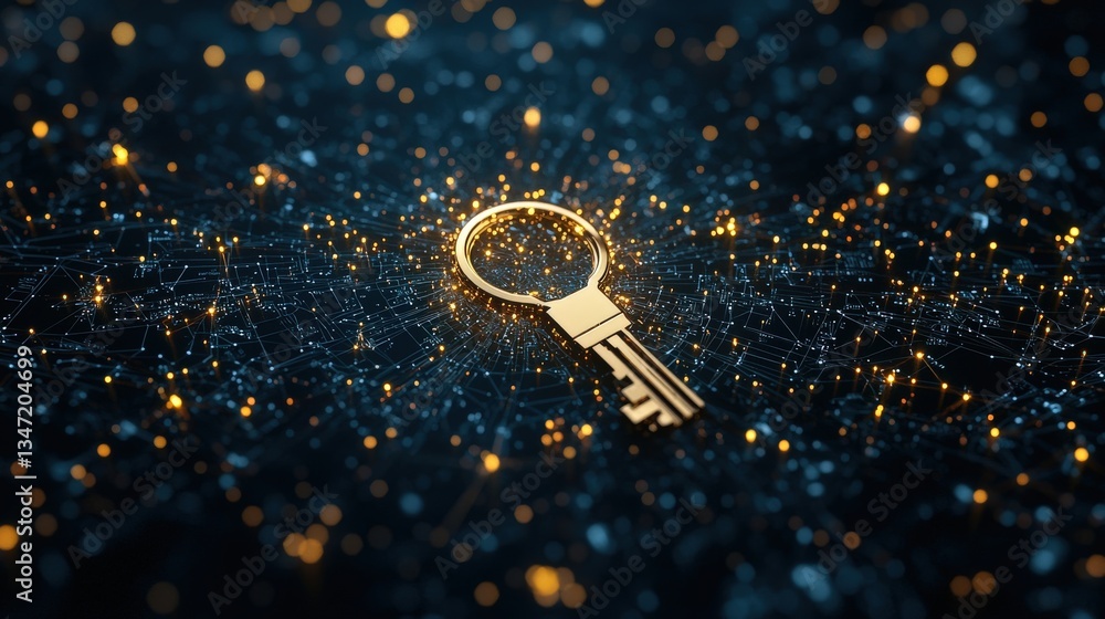 Poster abstract glowing keys unlocking a digital banking system
