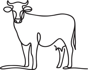 Cow Continuous Line Art Drawing – Black Vector Illustration