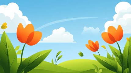 Obraz premium Spring Tulips in Rolling Green Hills Landscape.