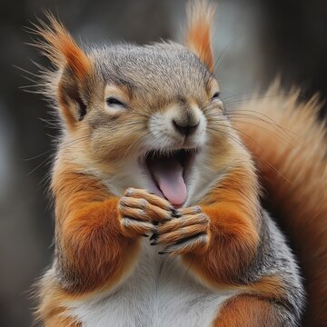 A cheerful squirrel laughing heartily in its natural habitat.