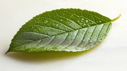 Fresh green leaf with dewdrops symbolizes health and renewal, set against a serene forest backdrop, evoking hope and vitality.