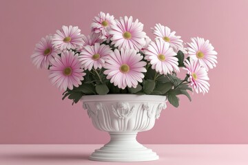 Obraz premium Pink daisies with decorative elements on a pedestal 3D Rendering