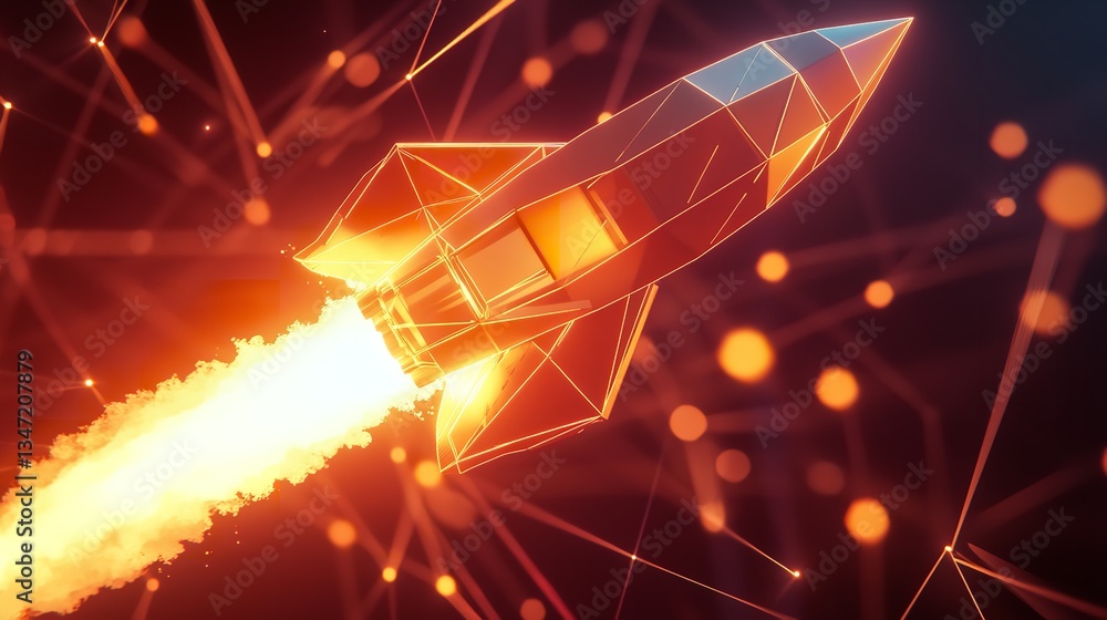 Poster abstract rocket launch digital art fiery orange network background 3d web low red fire data poly