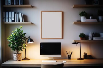 Fototapeta premium Mock Up Poster Featuring a Cozy Home Office Interior
