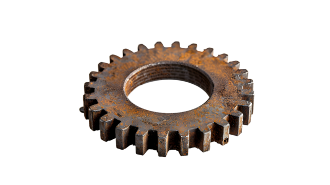 rusty gear isolated on transparent background, detailed photo, png 