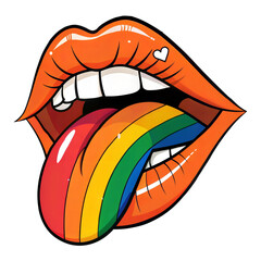 Colorful Lips with Rainbow Tongue, Pop Art Style transparent background