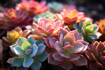 scene showcases play of light and shadow on succulent leaves, emphasizing their water storage capabilities and adaptability to arid environments
