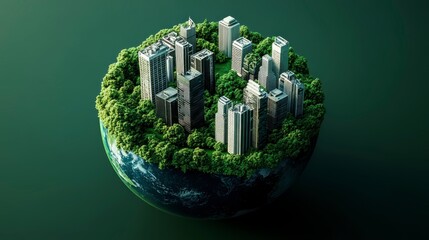 Miniature Voxel Earth with Green Cityscape