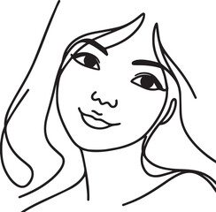 Cute Girl Continuous Line Art Drawing – Black Vector