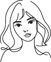 Cute Girl Continuous Line Art Drawing – Black Vector