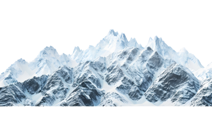 Stunning snow-capped mountain range isolated on a transparent background, detailed photo, png 