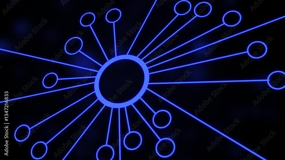 Aufkleber animation of a growing network of connections with nodes on a black background