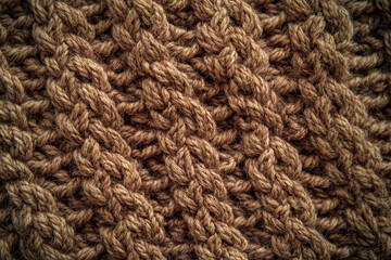 Close-up of brown crochel, intricate patterns in focus, delicate stitches visible.