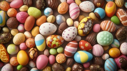 Fototapeta premium A vibrant assortment of colorful candies and chocolate eggs, perfect for festive occasions and sweet indulgence.