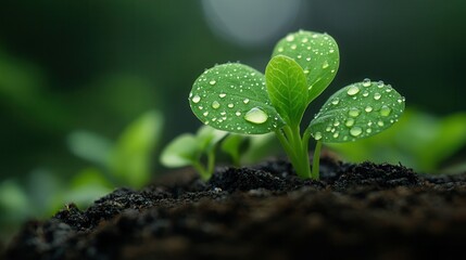 Close-up of a green plant with water droplets on leaves.