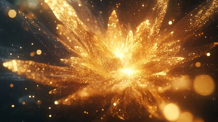 Abstract golden explosion, dynamic burst of light, digital art, creative background, suitable for design templates