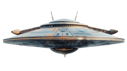 UFO alien ship isolated on a transparent background, detailed photo, png 