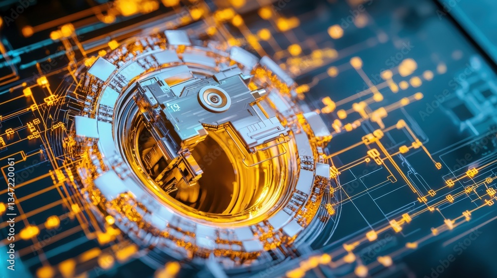 Poster an abstract flow of digital data streams converging into a secure vault