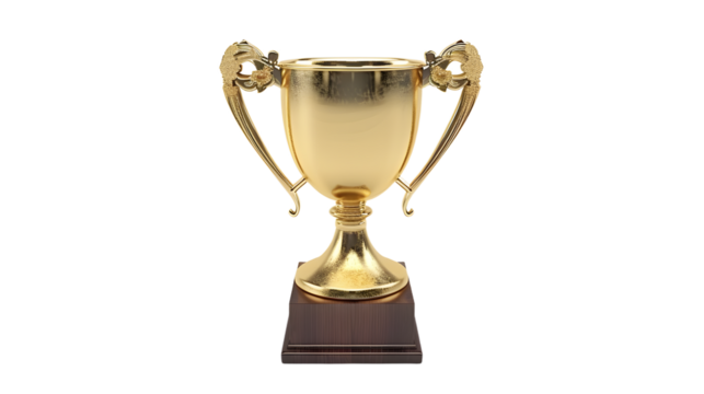 Winner golden trophy cup on transparent background, detailed photo, png 