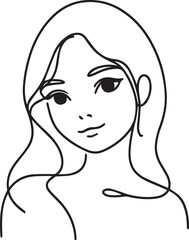Cute Girl Continuous Line Art Drawing – Black Vector