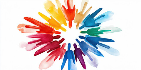 Iconic watercolor teamwork illustration collaborative scene artistic environment vibrant viewpoint