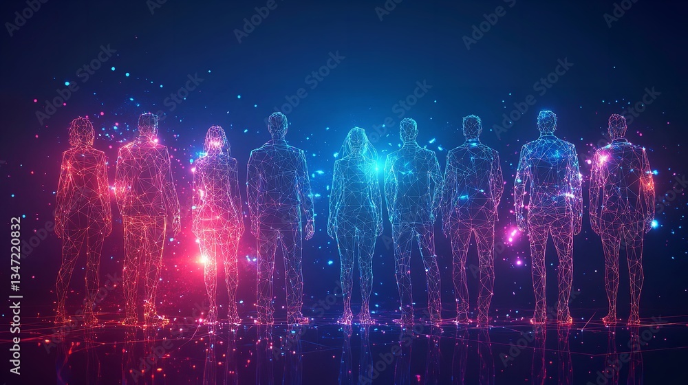 Poster abstract network team digital people futuristic technology business innovation connection data group