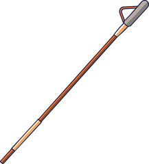 Simple Wooden Cane with Functional Handle, Illustration of a simple wooden cane featuring a practical handle, designed for support and mobility assistance.
