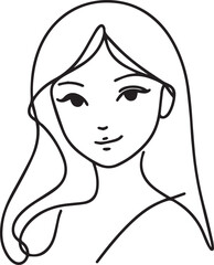 Cute Girl Continuous Line Art Drawing – Black Vector