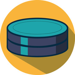 Stacked Coin Symbol on Yellow Background, Illustration of a stacked coin symbol, featuring a teal and dark blue color scheme, on a yellow circular background.
