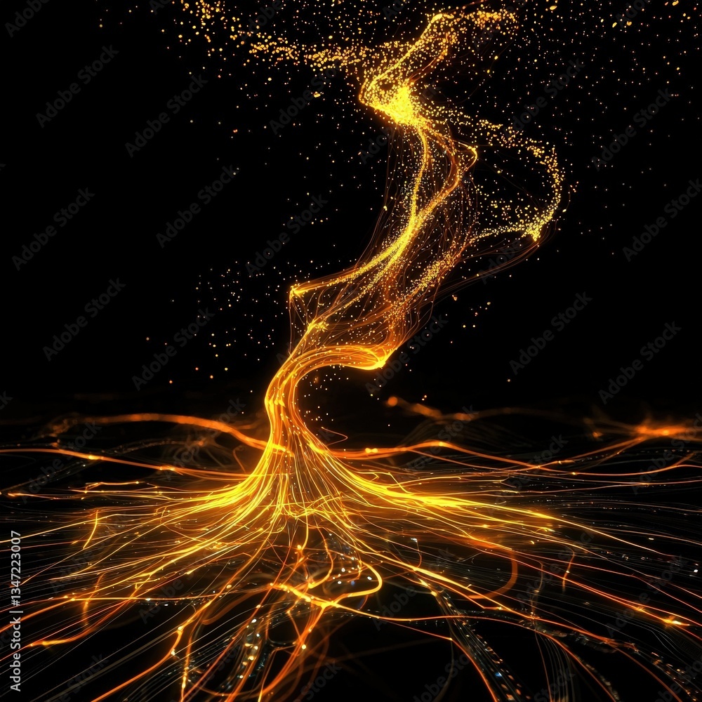 Poster an abstract flow of glowing data lines visualizing digital commerce