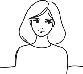Cute Girl Continuous Line Art Drawing – Black Vector