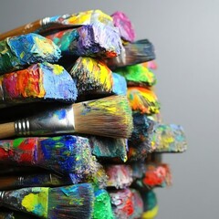 Fototapeta premium Colorful paintbrushes piled high