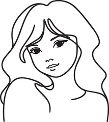 Cute Girl Continuous Line Art Drawing – Black Vector