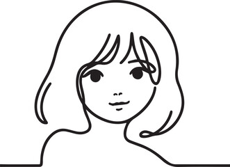 Cute Girl Continuous Line Art Drawing – Black Vector