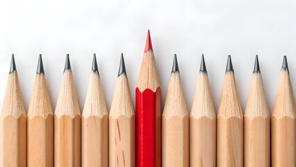 Red Pencil Standing Out &ndash; Leadership, Uniqueness, and Creativity Concept