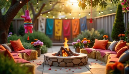 Obraz premium Eco-friendly outdoor Cinco de Mayo celebration with vibrant decor 