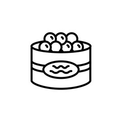 Salmon fish caviar line icon. Seafood product sign, ocean fish cooking or culinary ingredient symbol. Best for menus of restaurants, cafes, bars and food courts. Outline vector symbol with jar of