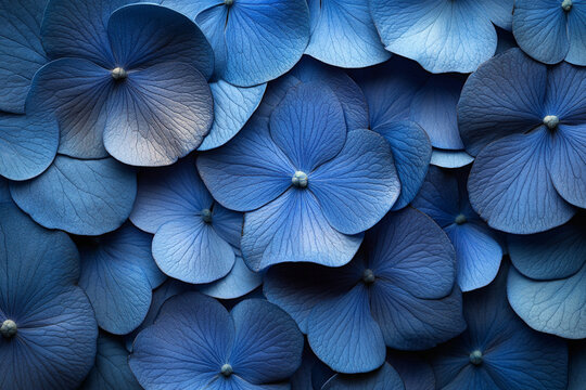 Vibrant blue hydrangea flowers close up in full bloom - Powered by Adobe