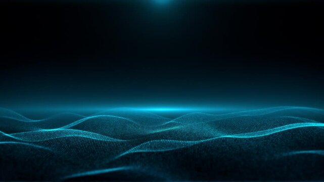 Abstract futuristic digital technology particles blue background flowing inwards seamless loop 4K. Futuristic digital server cyber data particles light waves background. Digital technology AI big data