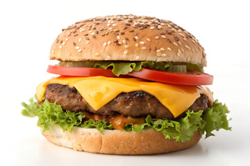 Close-up of a Delicious Cheeseburger with Fresh Ingredients