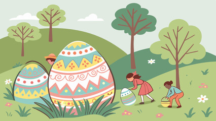 people collecting easter eggs. easter holiday. easter eggs. easter illustration