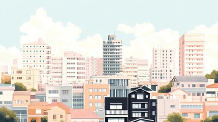 Fototapeta premium Pastel Cityscape Under Partly Cloudy Sky