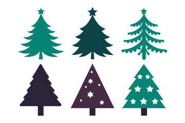 Christmas tree icon set silhouette vector bundle