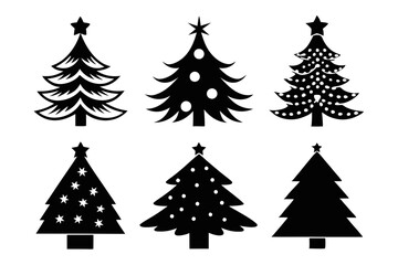 Christmas tree icon set silhouette vector bundle